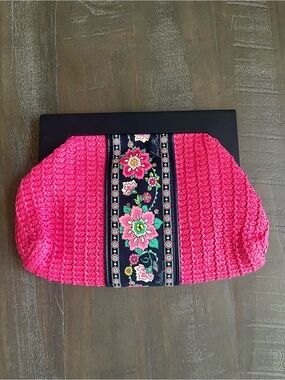 Vera Bradley Hot Pink Woven Clutch with Floral Ribbon